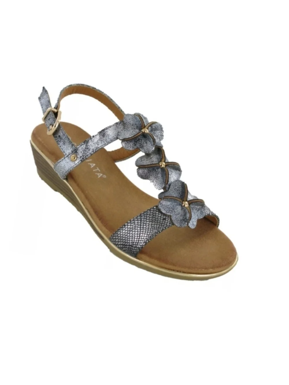 NEW T Sokolski Flower Wedges Halterback Sandals Pewter Buckle Women's sz.37 6.5